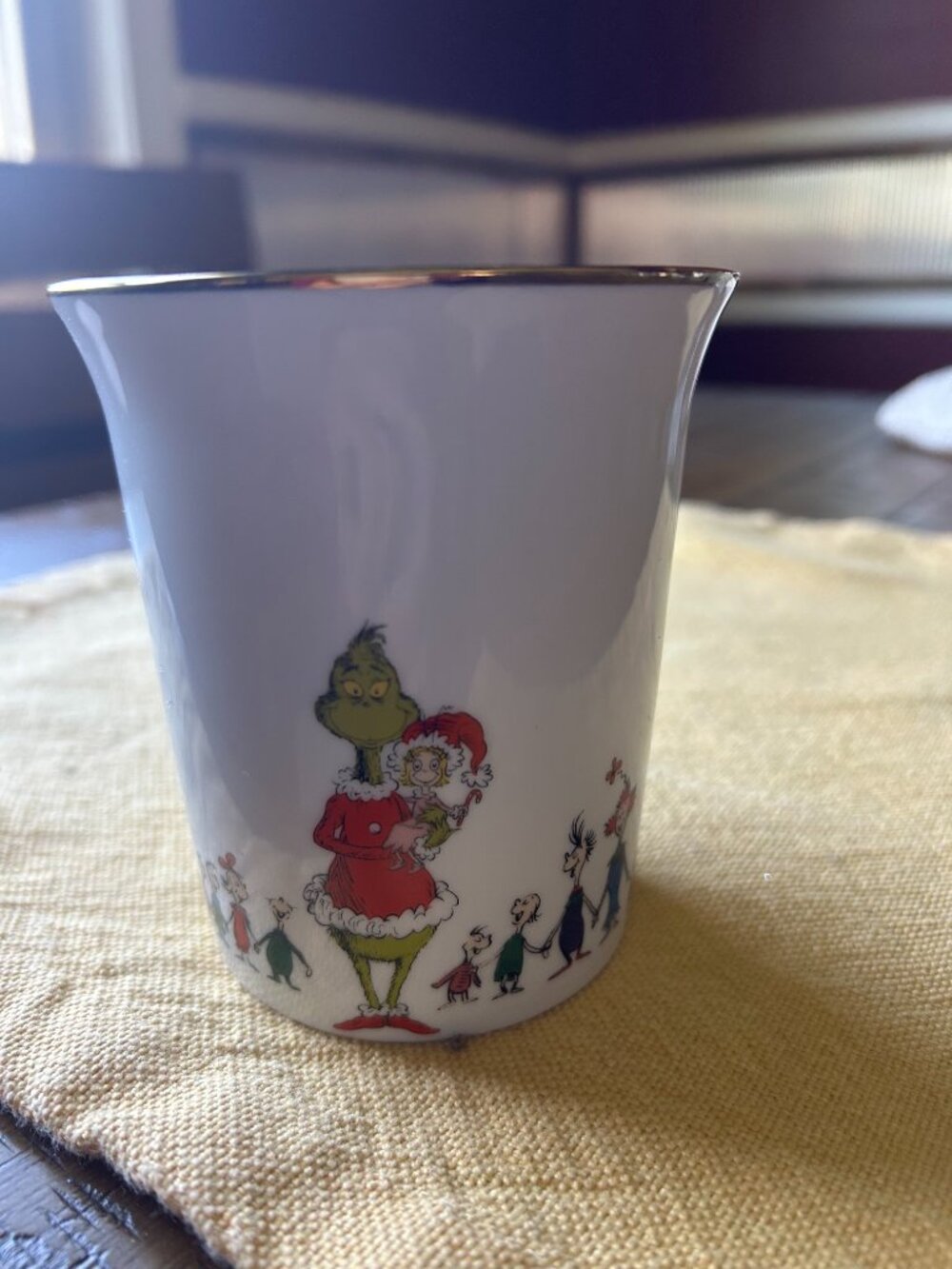 Grinch Christmas Mug White Gold Rim Dr. Seuss The Grinch Whoville Coffee Mug fe
